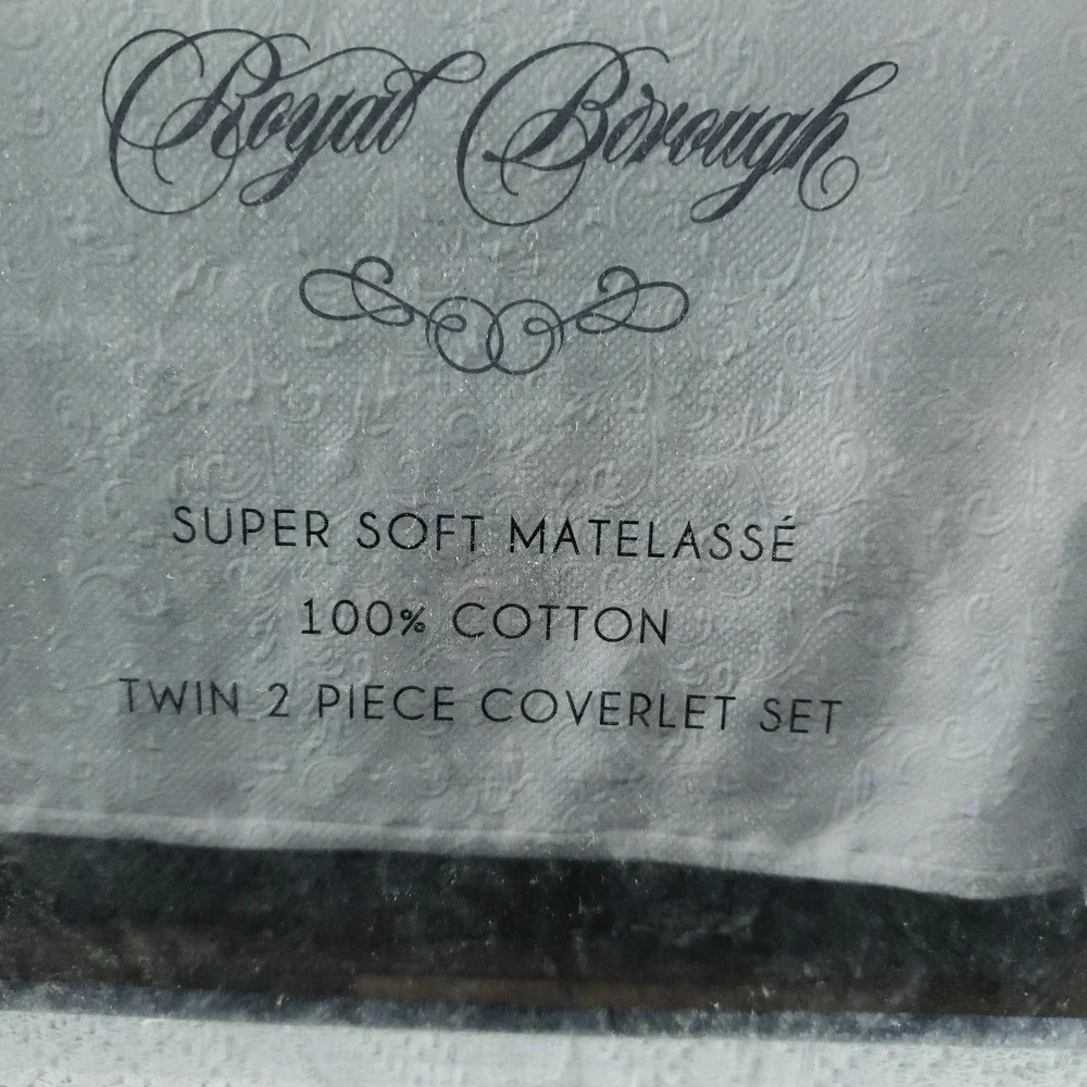 Royal Borough‎ Twin Coverlet Set 2-Piece Matelasse 100% Cotton Grey Oeko-Tex